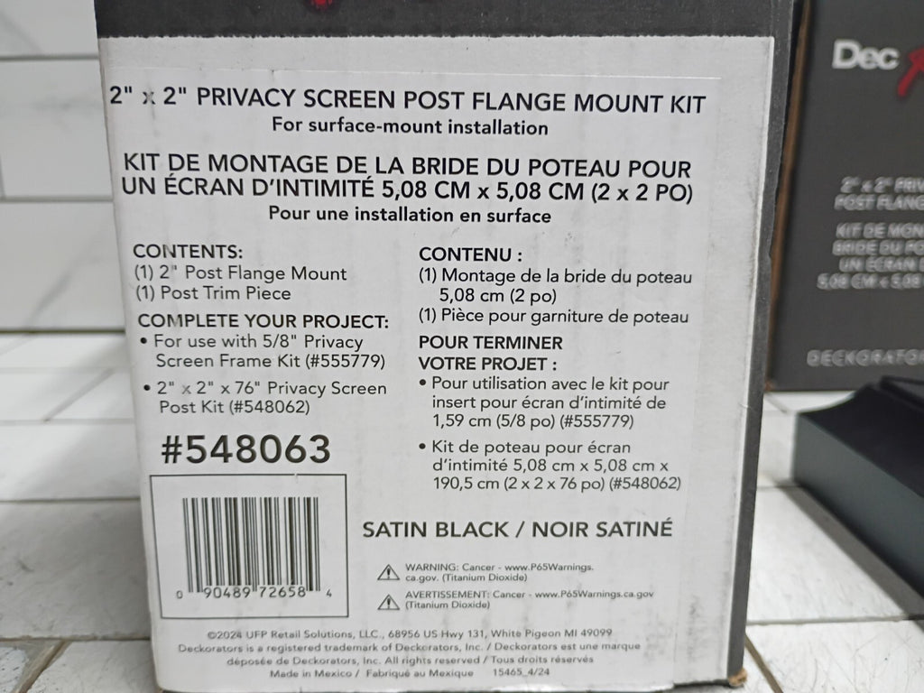 (4 Pack) Deckorators 548063 2x2 Privacy Screen Post Flange Mount Kit Satin Black