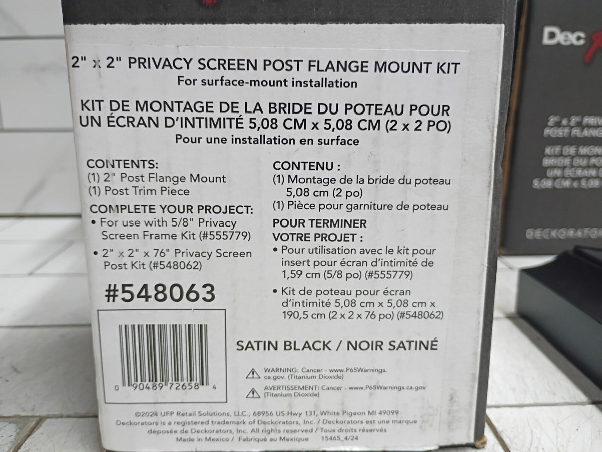 (4 Pack) Deckorators 548063 2x2 Privacy Screen Post Flange Mount Kit Satin Black