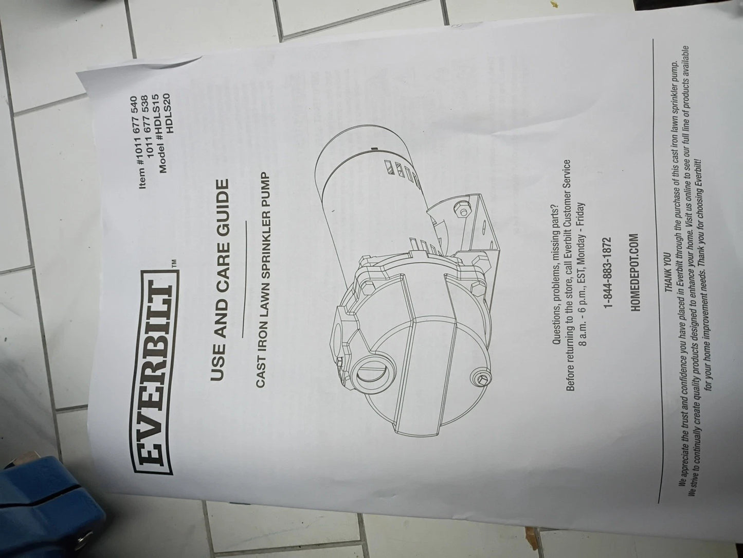 Everbilt 1-1/2 HP Cast Iron Lawn Irrigation Pump Open Box Read description