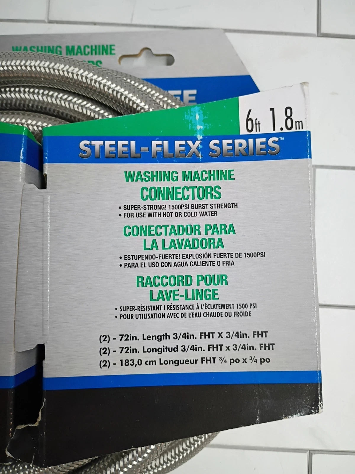 Eastman Washing Machine Connectors, 3/4" FHT 6 Ft Stainless Steel New