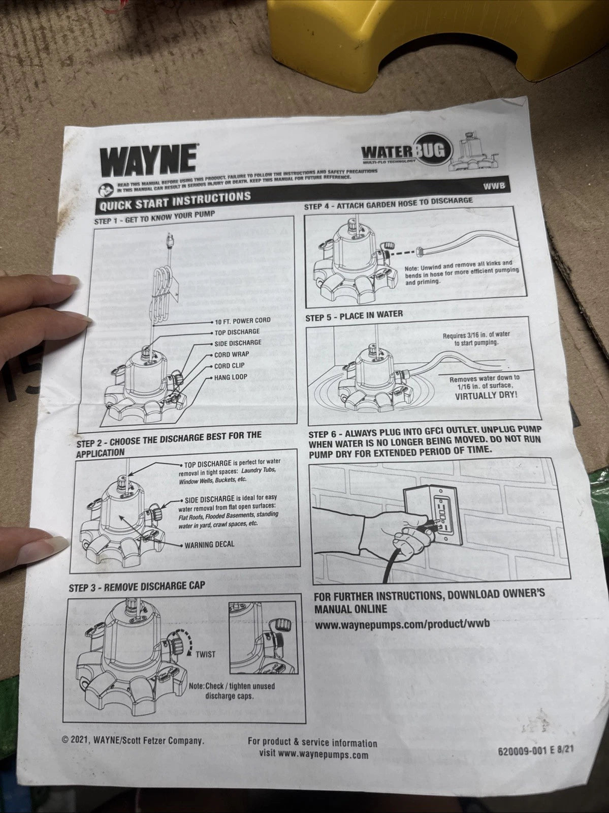 Wayne 1/6 HP WaterBUG Submersible Utility Pump with Multi-Flo Technology USED,,