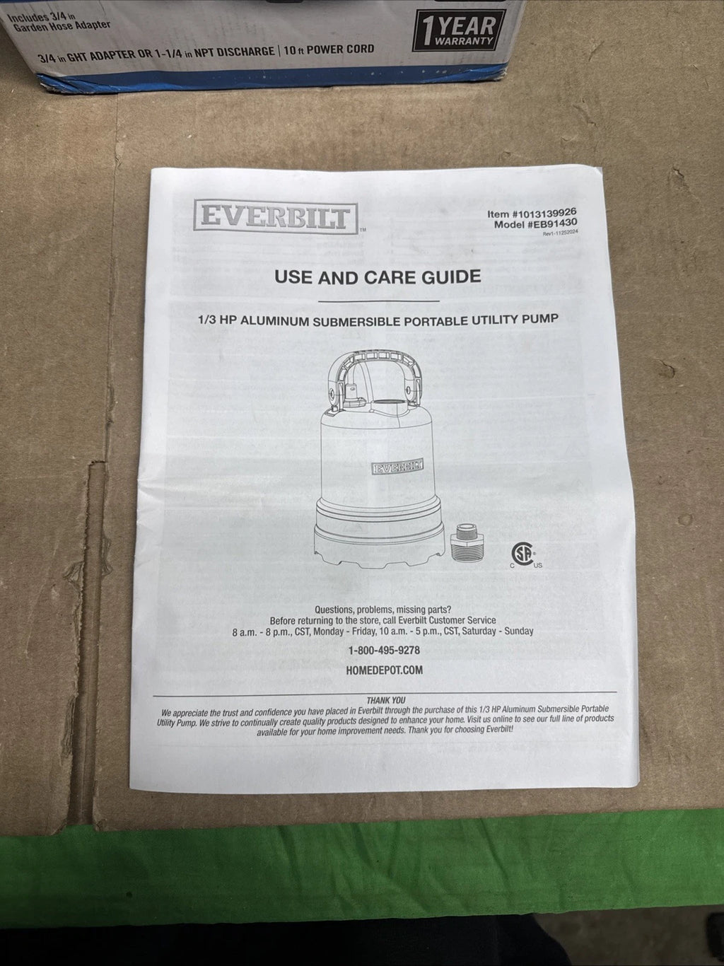 Everbilt 1/3 HP Submersible Aluminum Utility Pump.