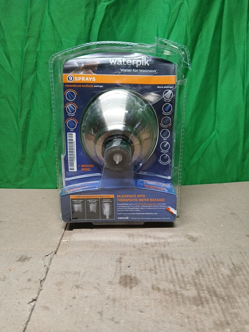 Waterpik 9 Spray 4.5” Single Wall Mount Low Flow Fixed Adjustable Brushed Nickel