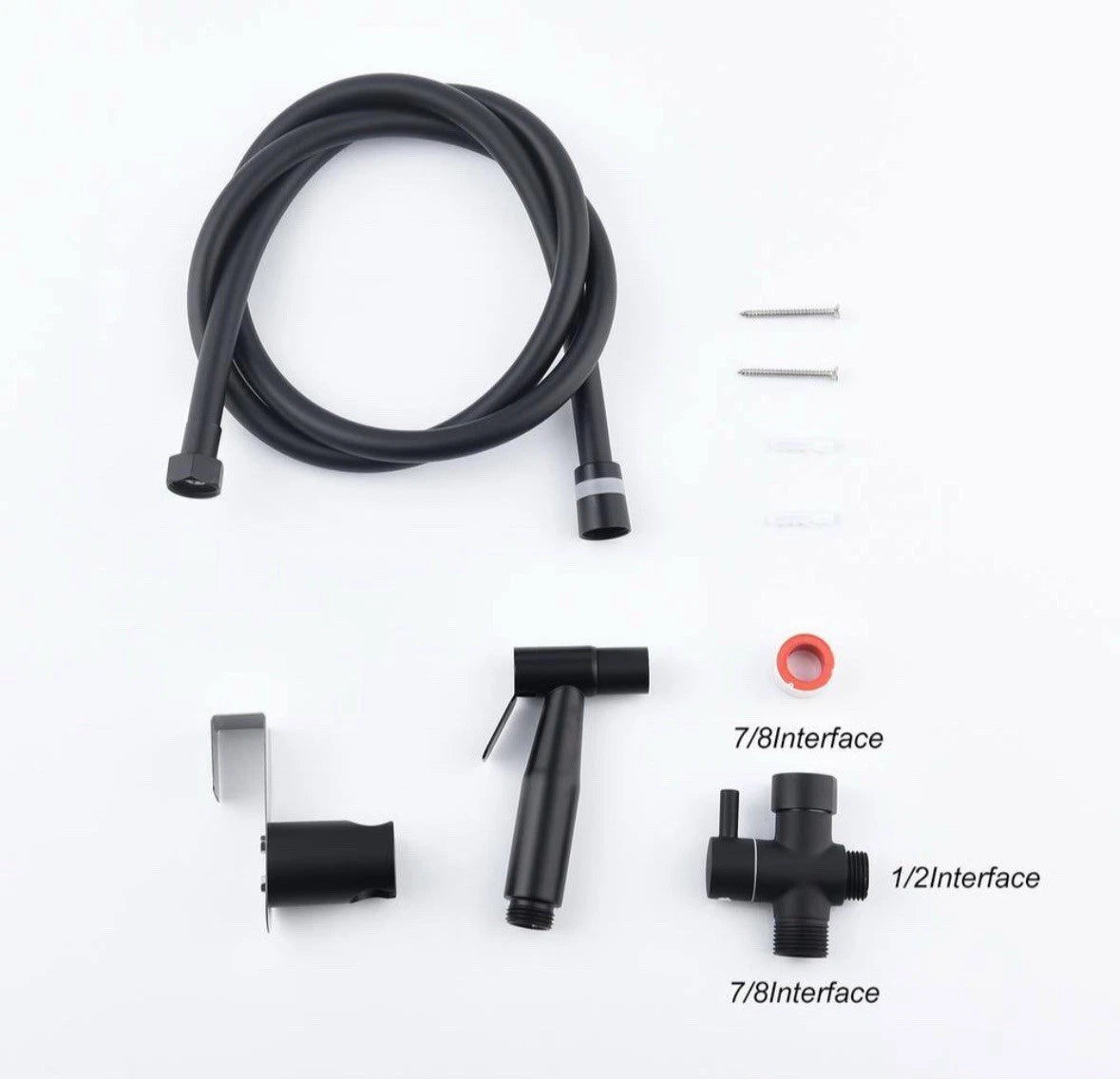 TH-FX0021 Bidet Attachments Matte Black Sprayer, Sprayer Holder, T-Valve, Hose
