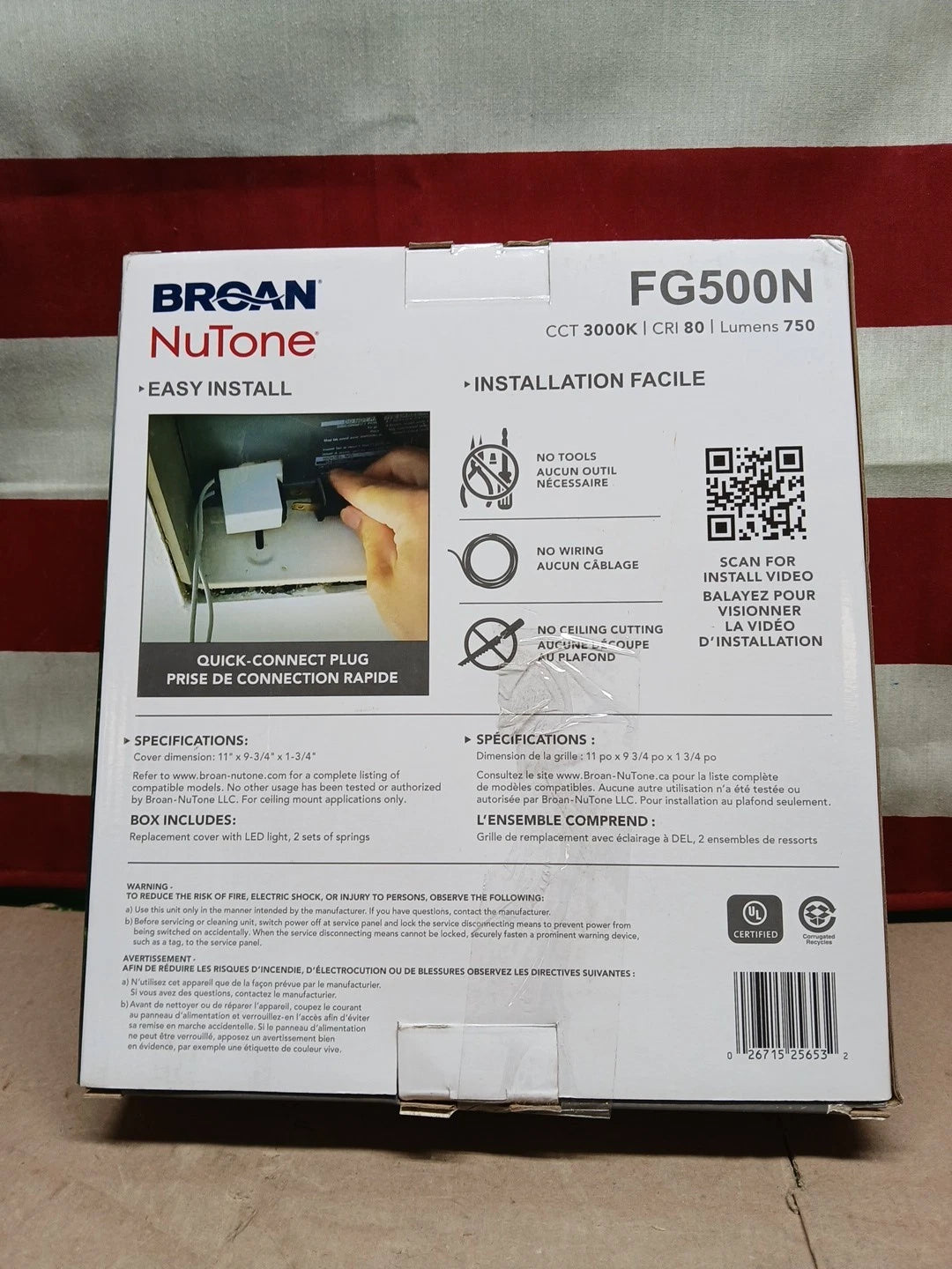 Broan NuTone Bathroom Fan Replacement Cover with Light FG500N in White