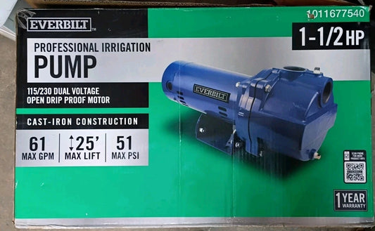 Everbilt 1-1/2 HP Cast Iron Lawn Irrigation Pump HDLS15 *For Parts*