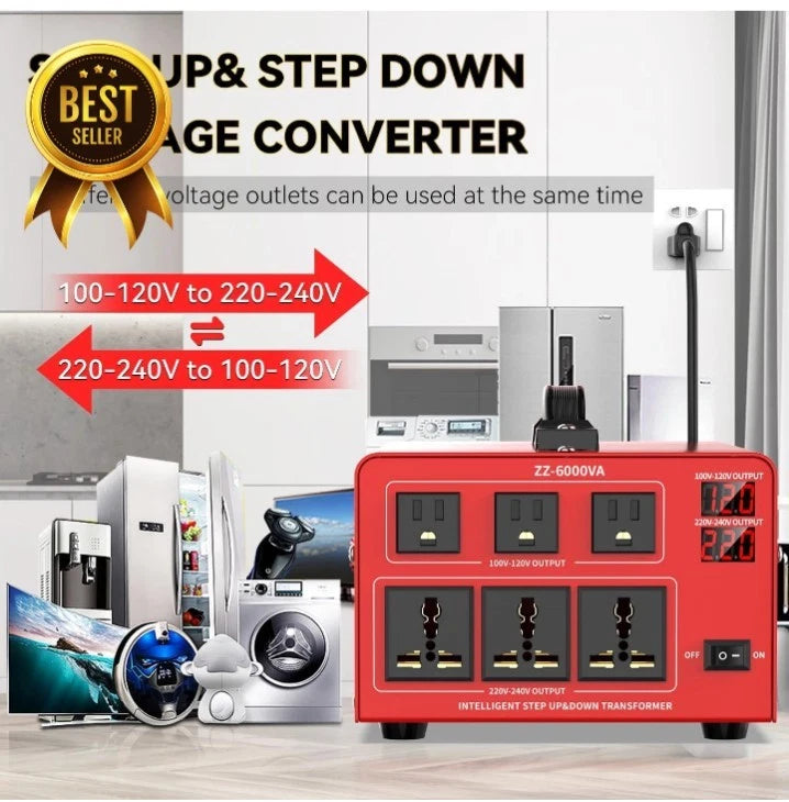 6000 Watt Voltage Converter Transformer Heavy Duty Step Up/Down Power Converter