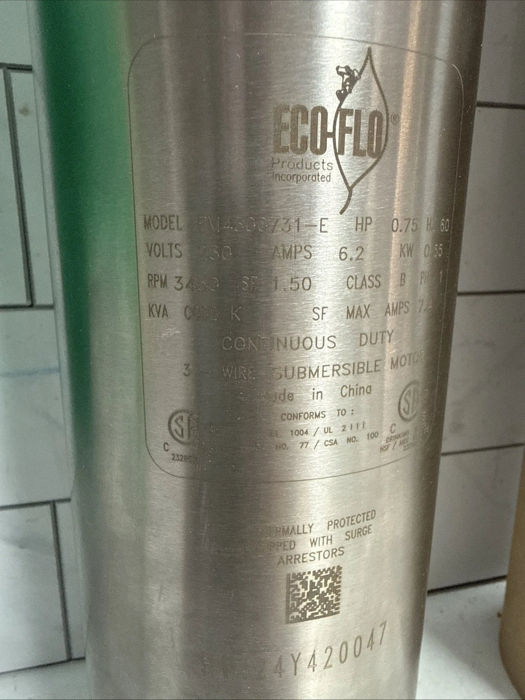 EVERBILT 3/4 HP 4" 10GPM 3 WIRE SUBMERSIBLE DEEP WELL PUMP HDSUB7-103 Open Box