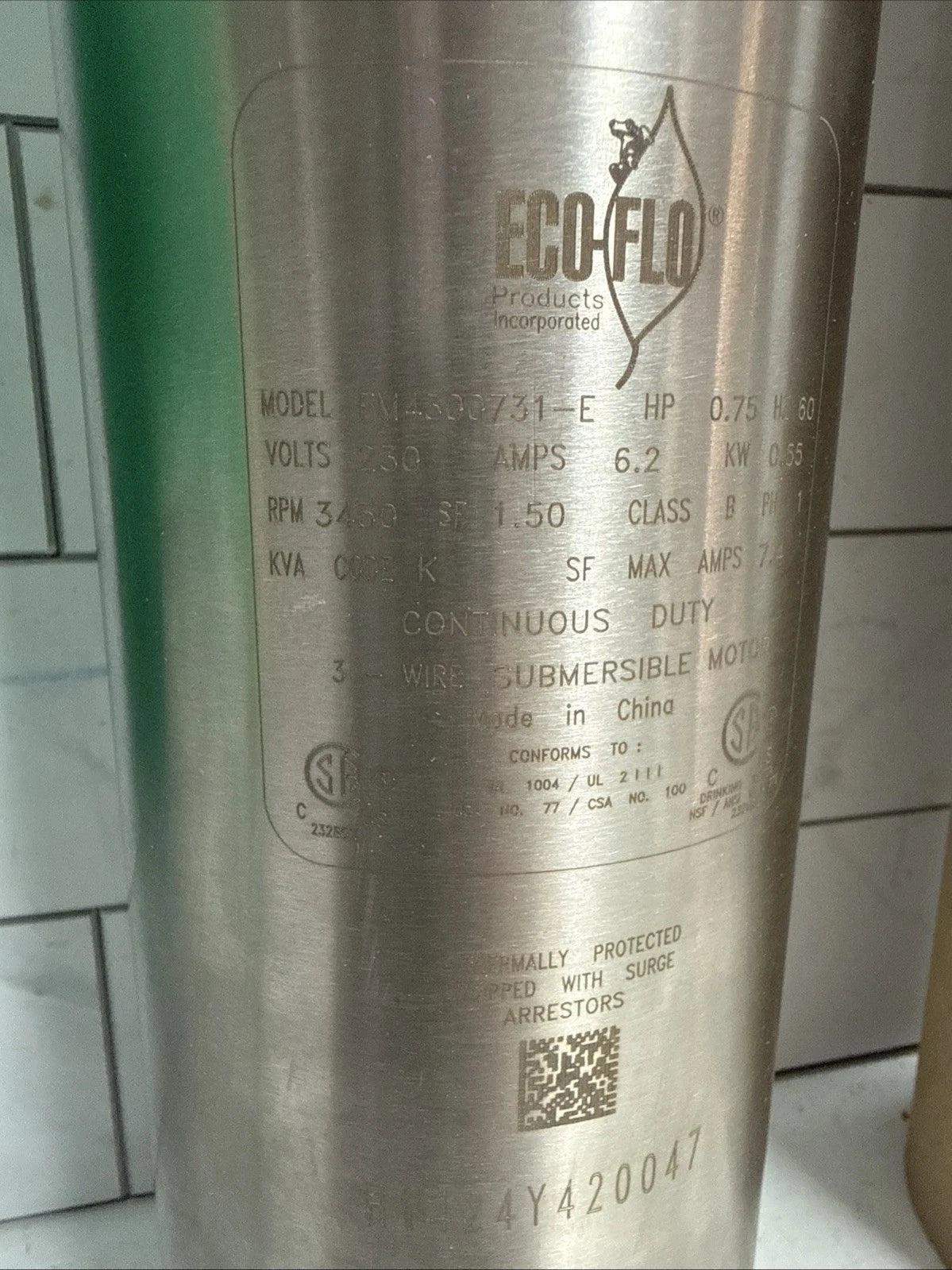 EVERBILT 3/4 HP 4" 10GPM 3 WIRE SUBMERSIBLE DEEP WELL PUMP HDSUB7-103 Open Box