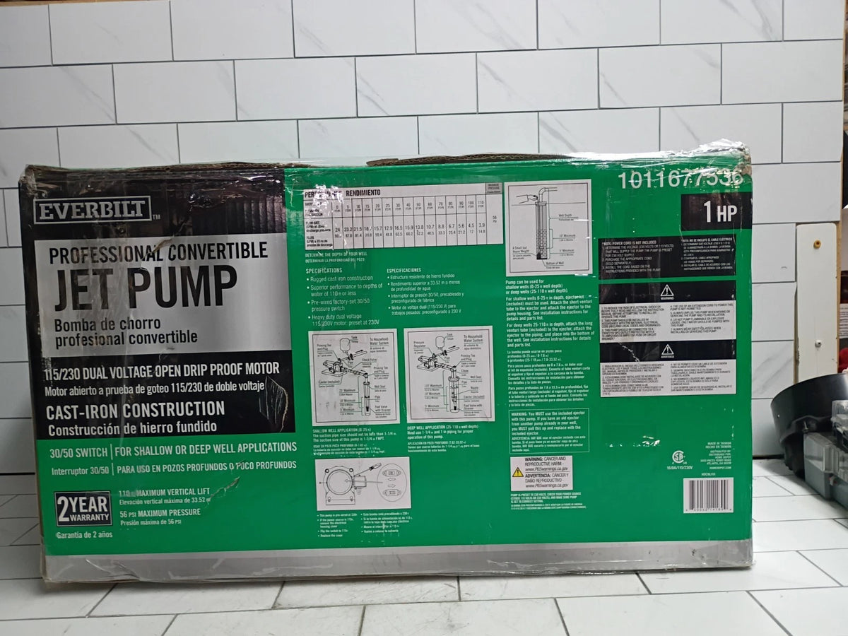 Everbilt HDCWJ10, 1 HP Professional Convertible Jet Pump PARTS ONLY