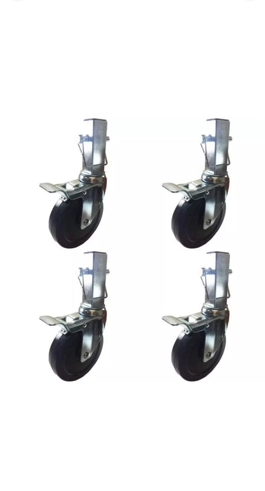 5" Hard Rubber Locking Scaffolding Caster with 1.25 Inch Square Shank 4 EA w Pin