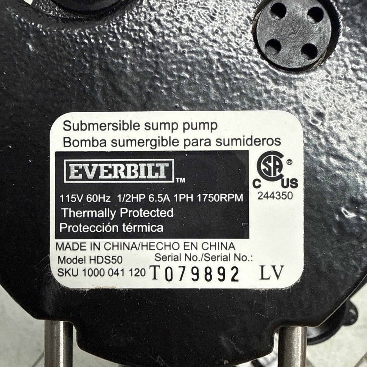 Everbilt HDS50- 1/2 HP Cast Iron Sump Pump W/ Vertical Float Switch NEW OPEN BOX