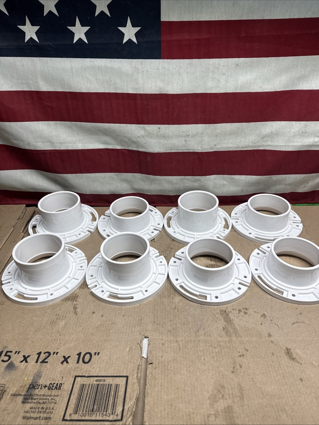 8pck 3" X 4" PVC CLOSET FLANGE NO PIPE STOP STANDARD PATERN New Open Box