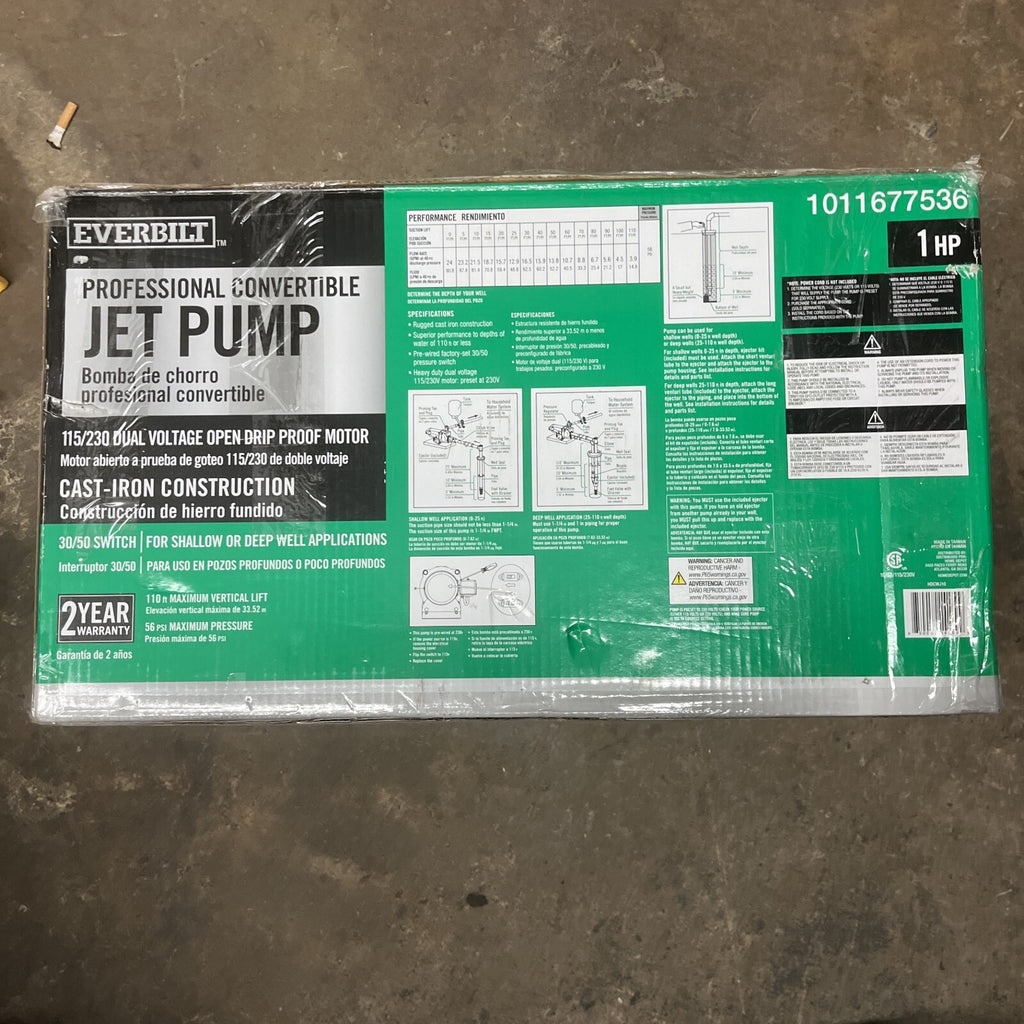 Everbilt HDCWJ10, 1 HP 115/230 Volt Professional Convertible Jet Pump PARTS ONLY