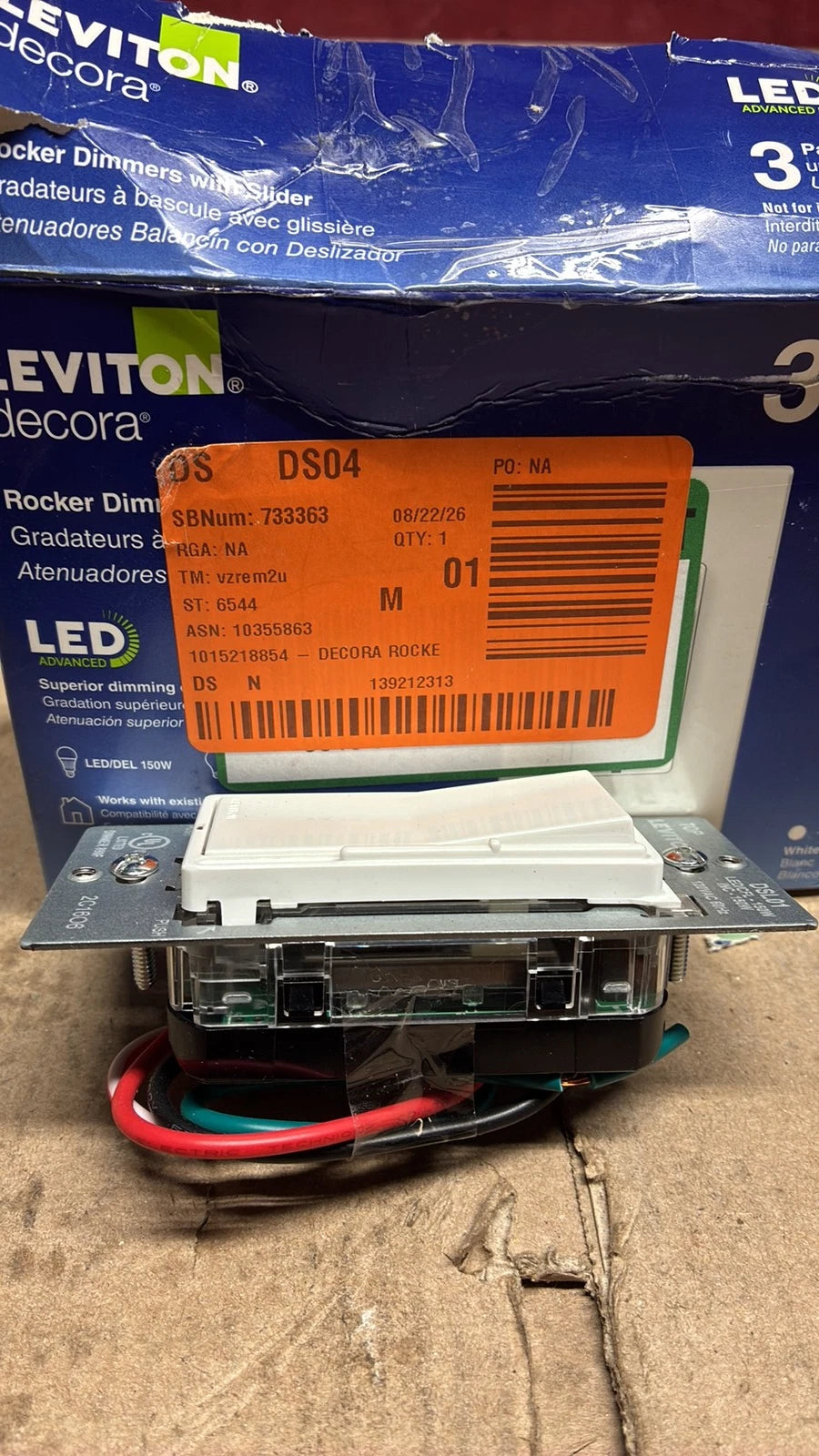 3-PK Leviton DSL01-3PW White Rocker Slider Dimmer Switch Single-Pole OR 3-Way