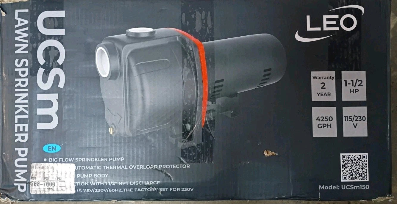 Leo 1-1/2hp Lawn Sparkler Pump Model Ucsm150 New Open Box.