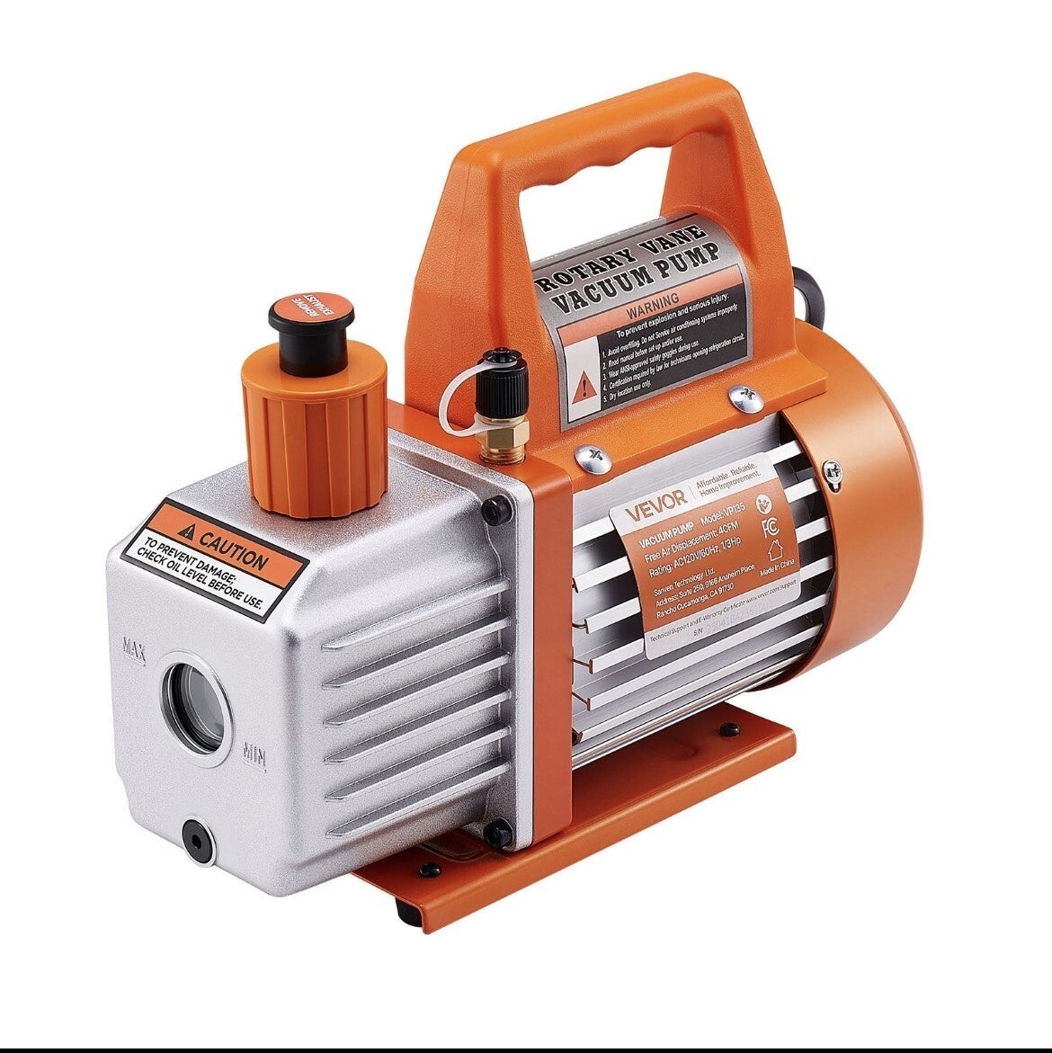 VEVOR VP135 4 CFM 1/3 HP HVAC Single Stage Rotary Vane Vacuum Pump