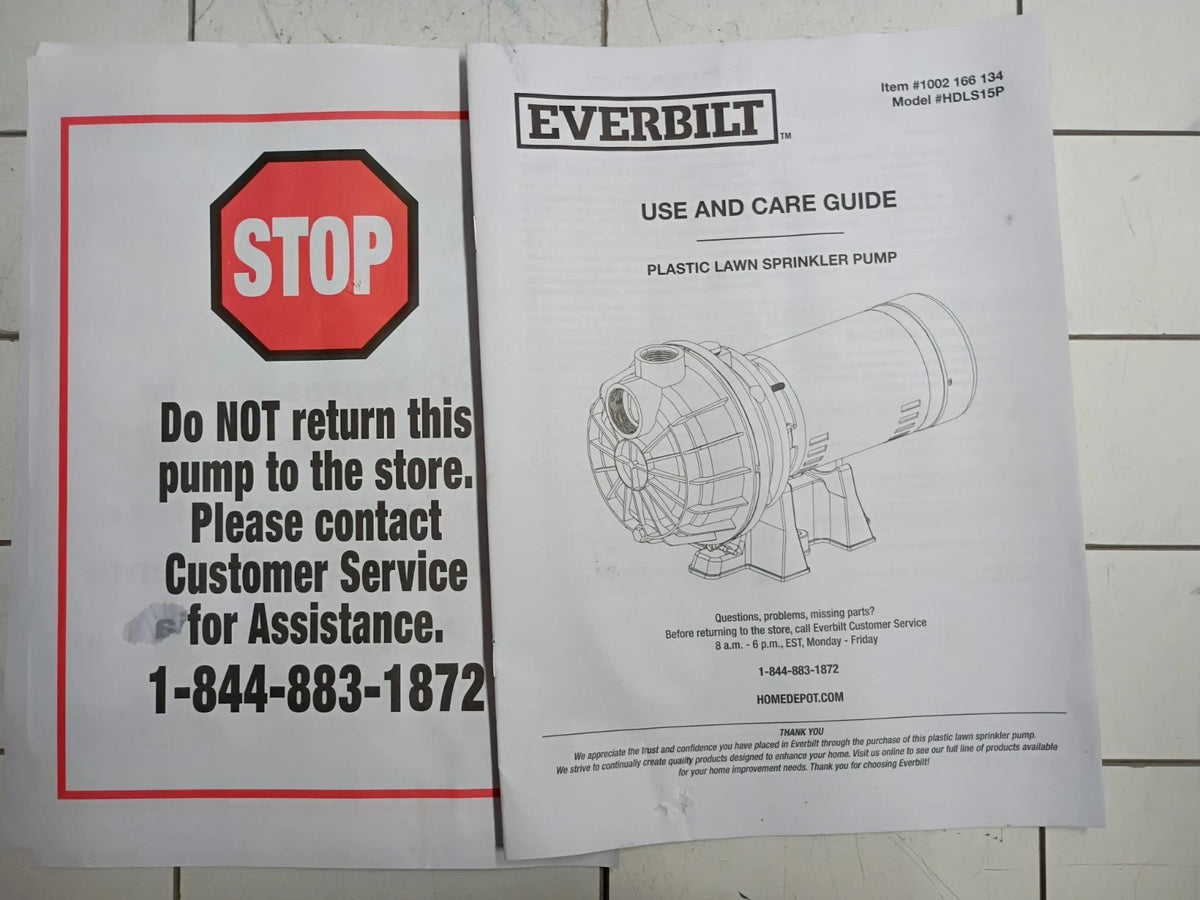 Everbilt HDLS15P Lawn Irrigation Pump Plastic 1-1/2HP, 52 GPM OPEN BOX