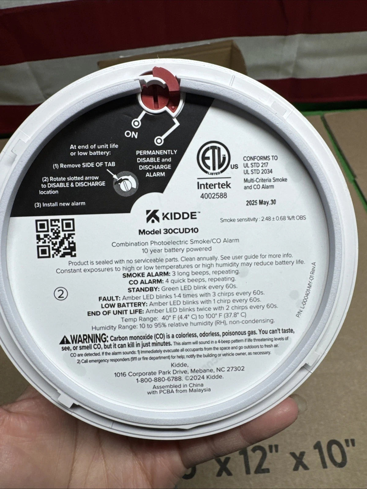 Kidde Smoke & CO Detector, 10-Year Battery, LED Warning Indicators 30CUD10. OB