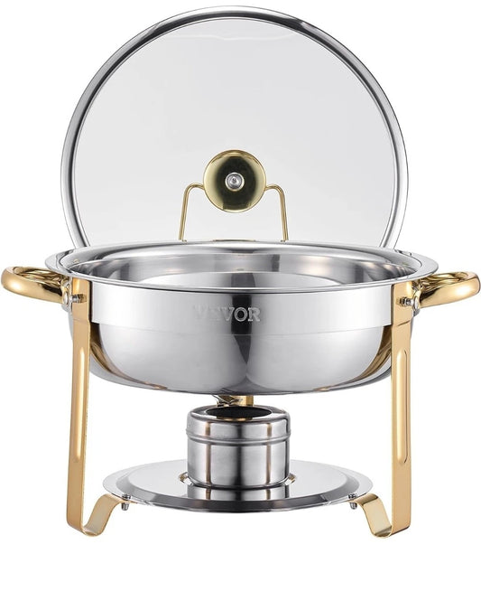 Vevor Chafing Dish Buffet Set, 5qt 4 Pack, Stainless Steel Chafer Glass Lid