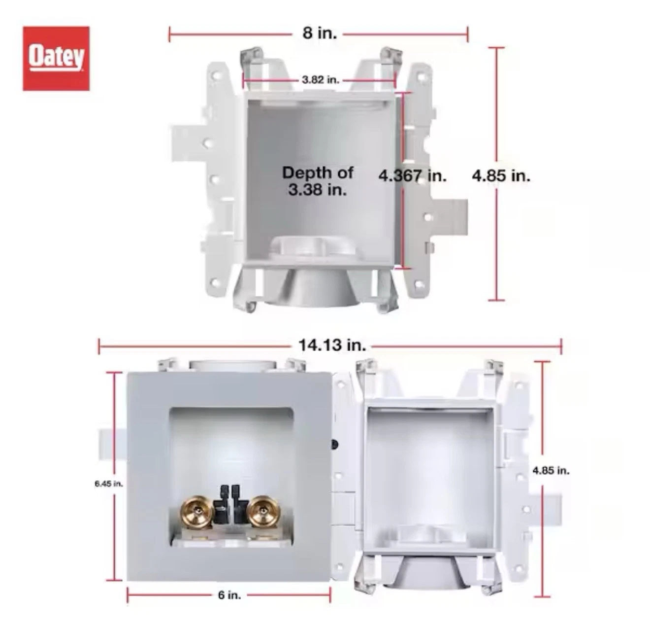OATEY MODA 37611 Washing Machine Outlet Box 1/2” W/ Arestors
