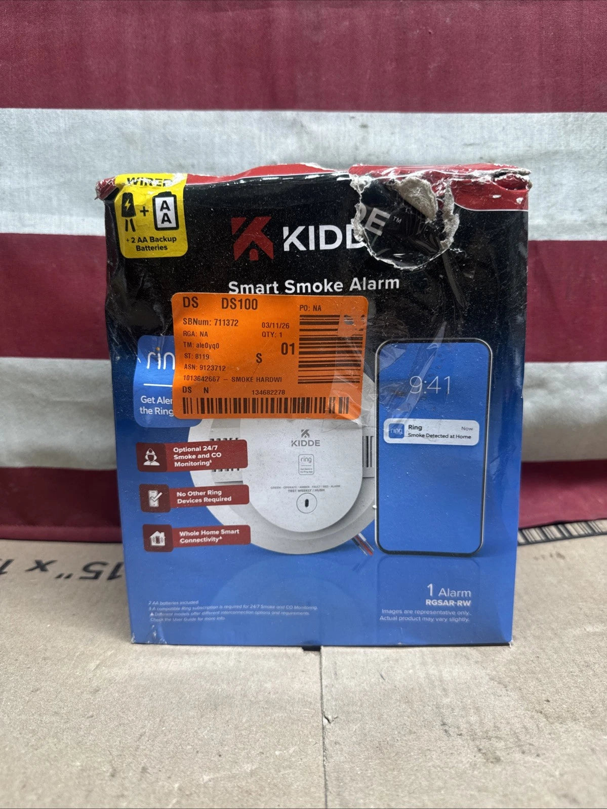 Kidde Wired Smart Smoke Alarm with Ring Alerts Model RGSAR-RW