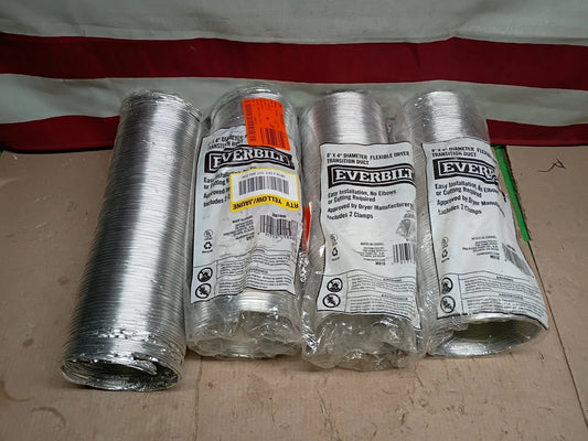 4pk Everbilt 8’ X 4” Diameter Flexible Dryer Transition Duct - Includes 2 Clamps