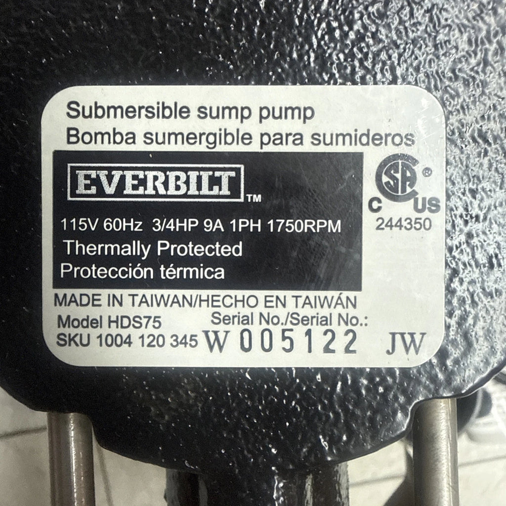 Everbilt HDS75 - 3/4HP Cast-Iron Pro-Grade Submersible Sump Pump New Open Box