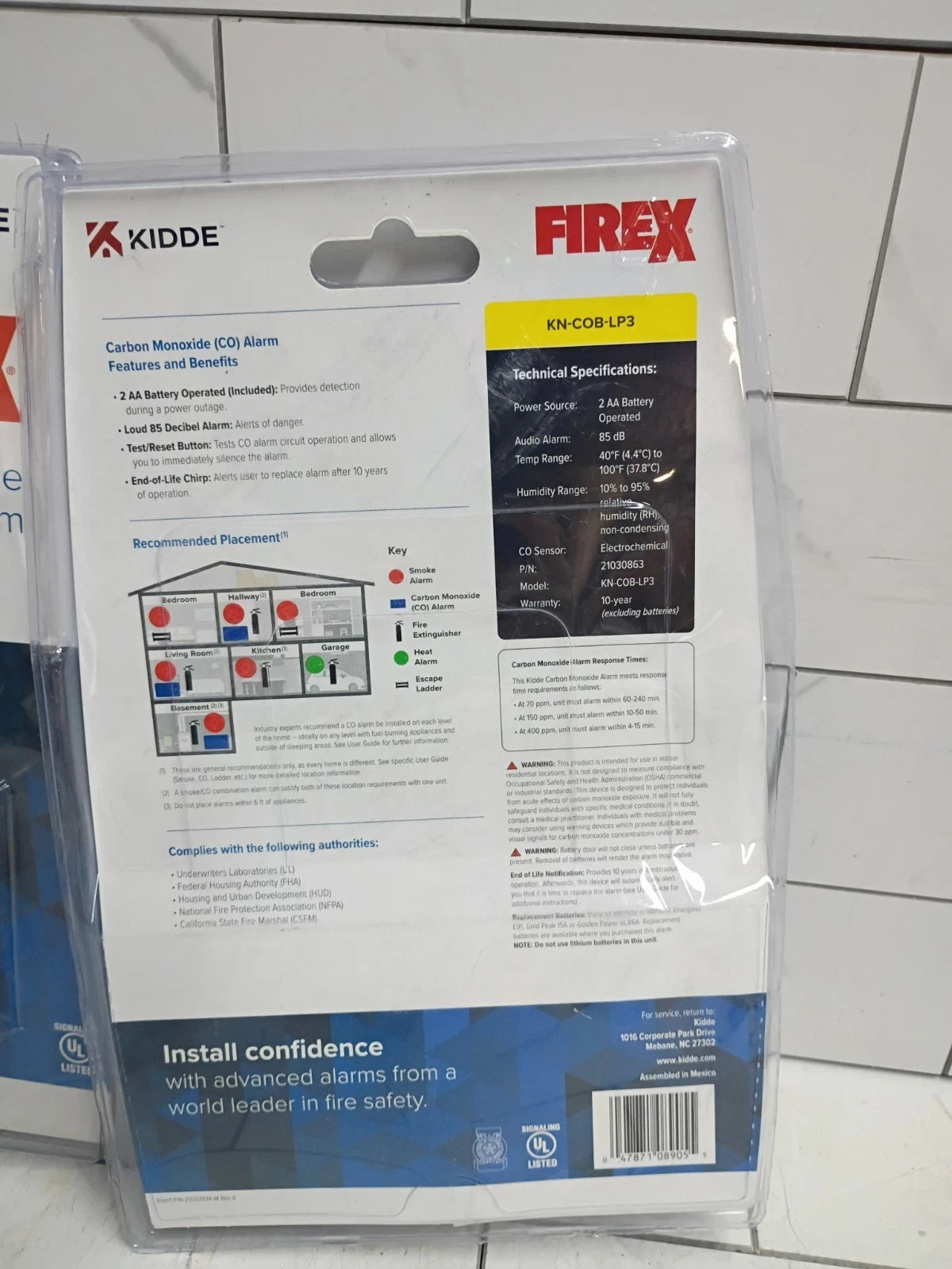 2pk-Kidde Firex Carbon Monoxide Detector, Battery Operated, CO Detector New