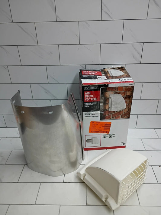 Everbilt Wide Mouth Dryer Vent Hood, Removable Pest Guard, White READ
