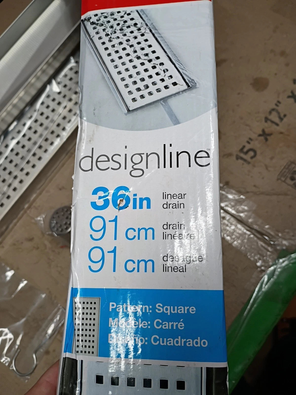 Oatey DLS2360R-d-04 Designline 36" Stainless Steel Shower Drain Square Cover, OB