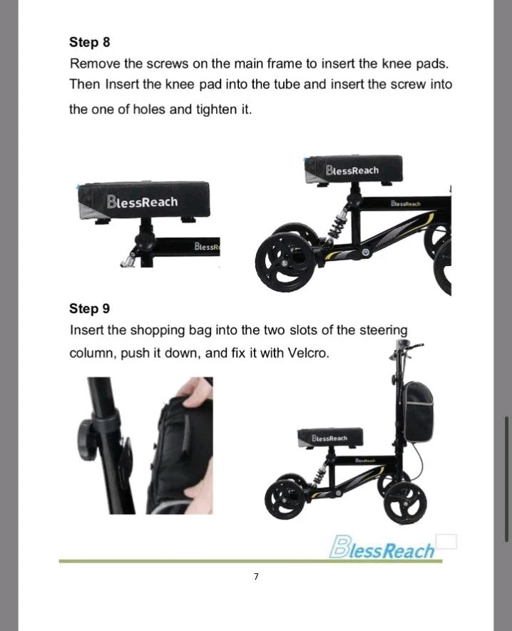 Blessreach Wb2208, Knee Scooter Steerable Walker W/ Brakes Adjustable, OPEN BOX,
