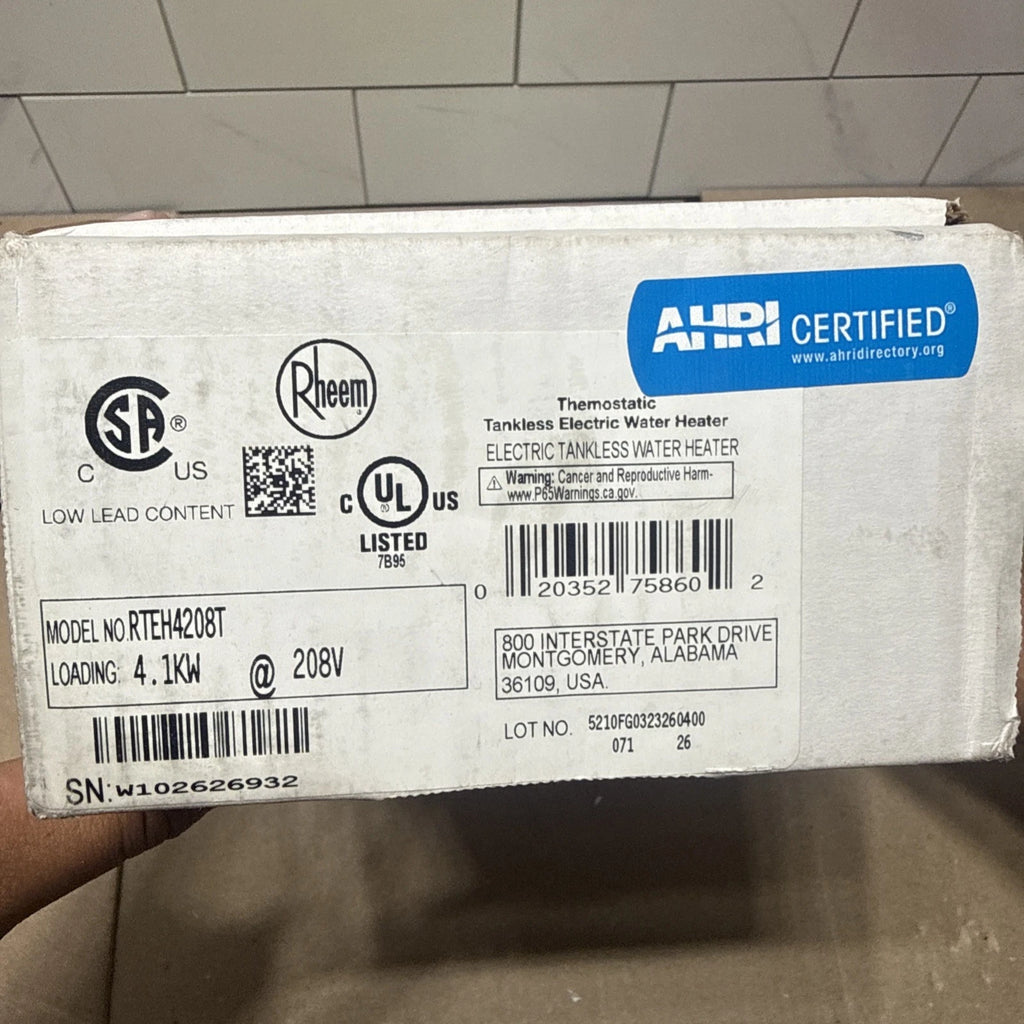 Rheem RTEH2408T 4.1 kW 208v Thermostatic Tankless Electric Water Heater OPEN BOX