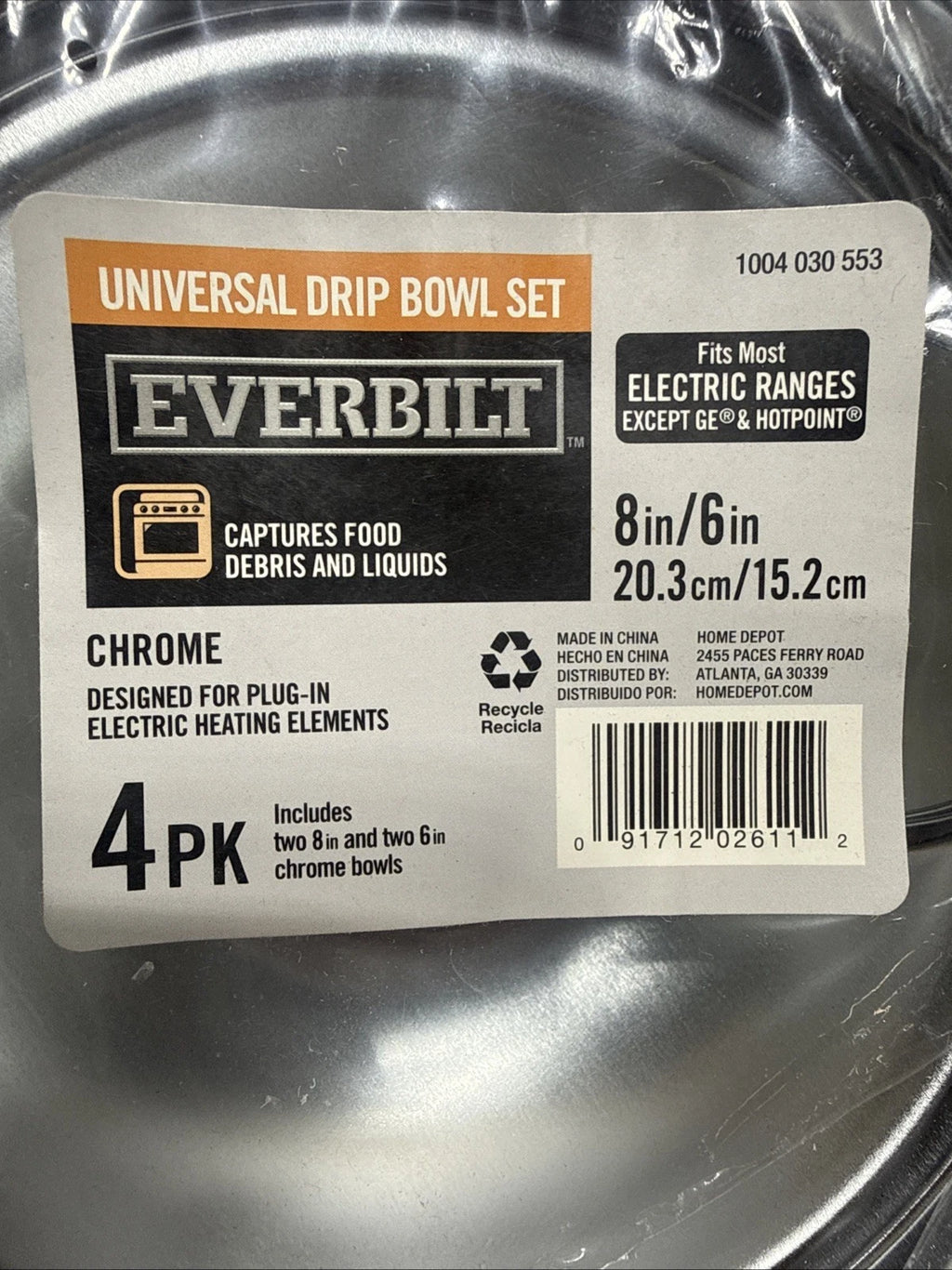 Lot Of 6 (4PKs) Everbilt 8”/6” Universal Chrome Drip Bowl for Electric Range OB