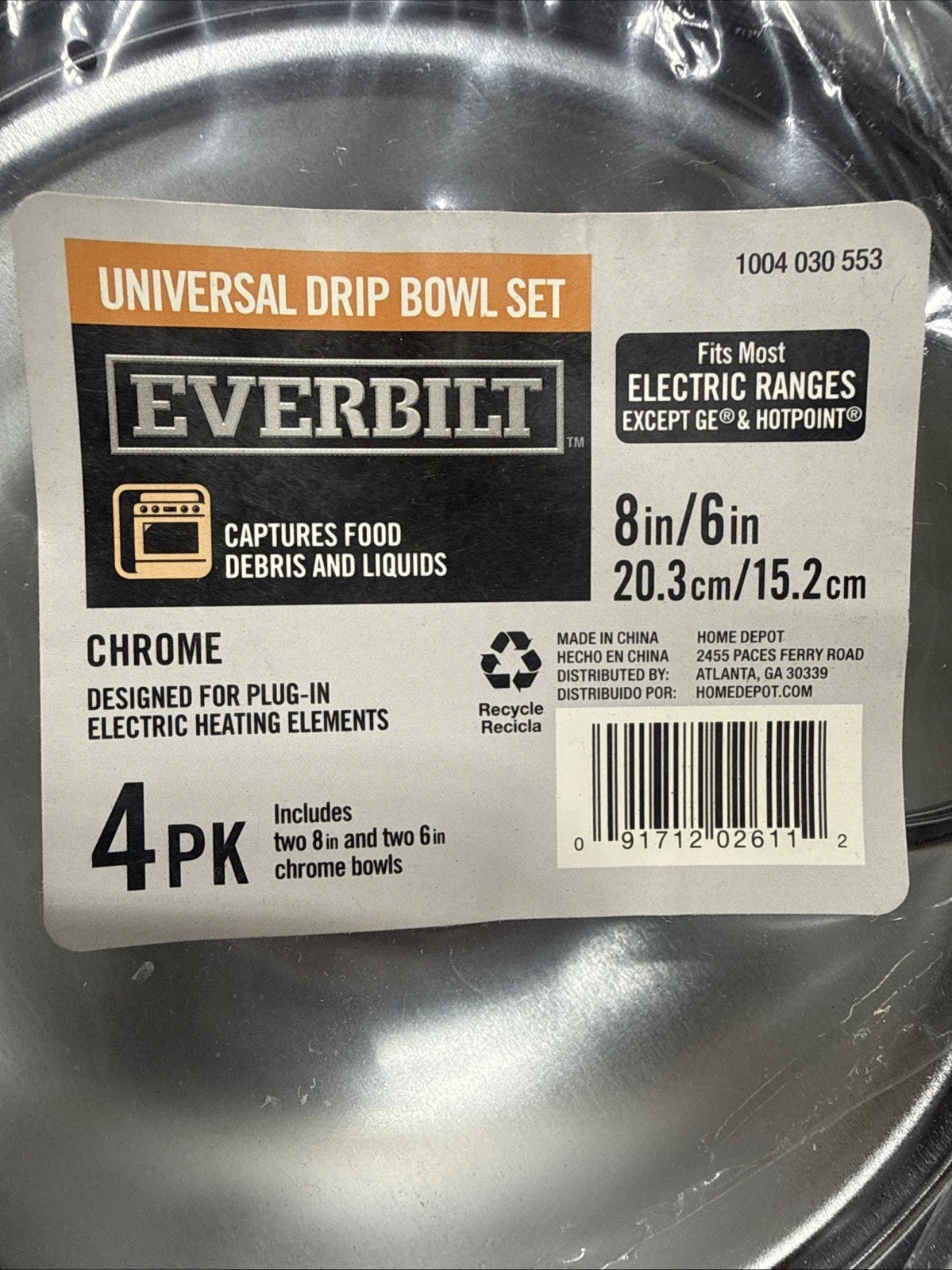 Lot Of 6 (4PKs) Everbilt 8”/6” Universal Chrome Drip Bowl for Electric Range OB