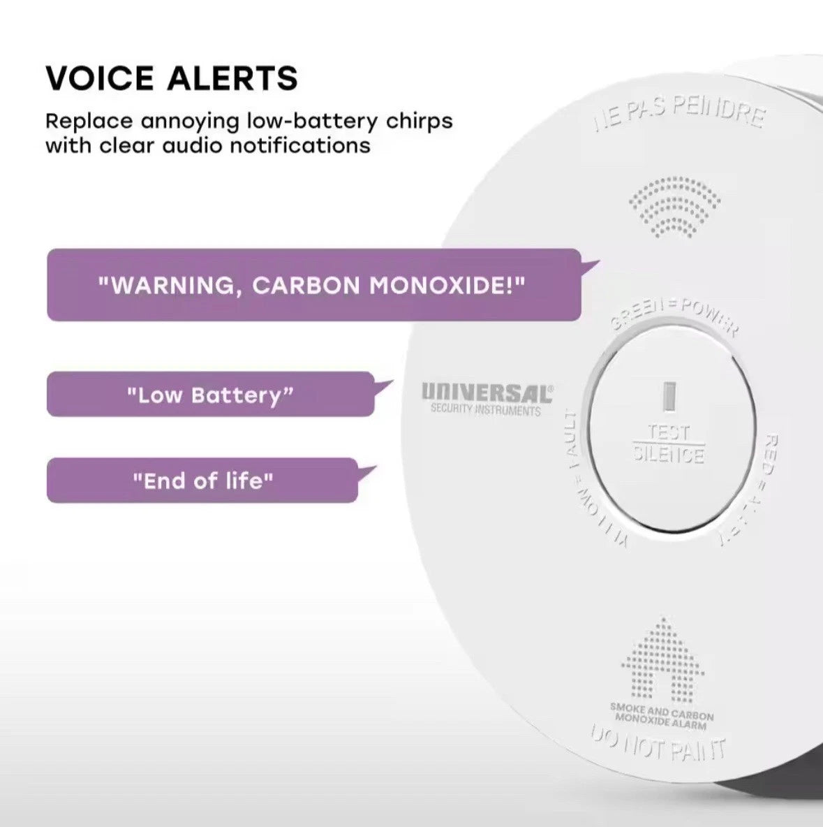 Universal Security Instruments 3 in 1 Combo Smoke, Fire & Carbon Monoxide Alarm