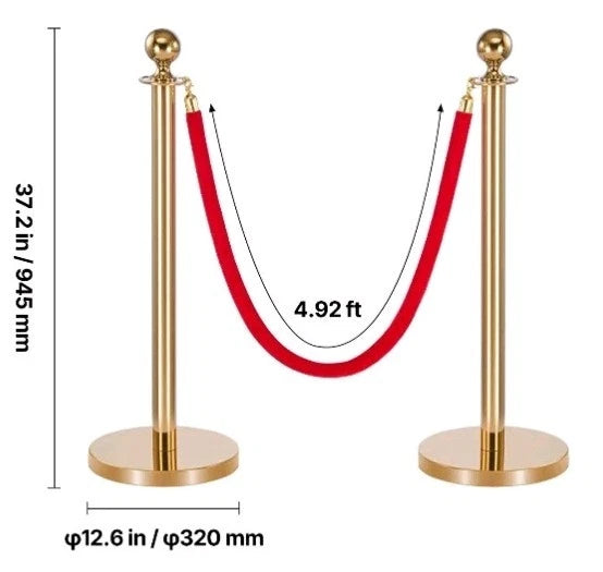 Uimoso 6-Piece Gold Stanchion Set with 6 Velvet Ropes, Hollow Base, Open Box