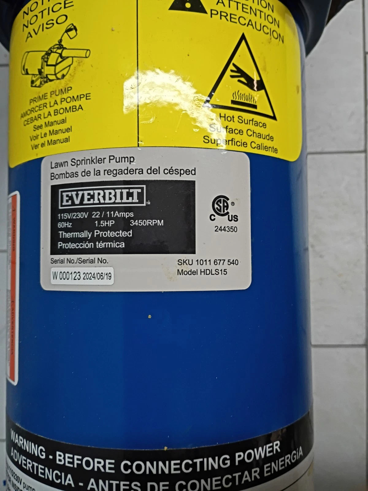 Everbilt HDLS15, 1-1/2 HP Cast Iron Lawn Irrigation Pump 61 GPM 51 PSI Part Only