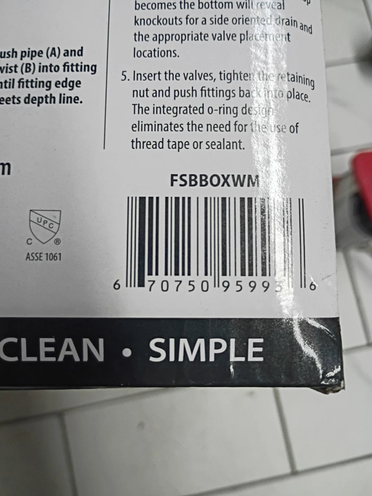 Tectite FSBBOXWM 1/2” Push-to-Connect Washing Machine Outlet Box 3/4” MHT