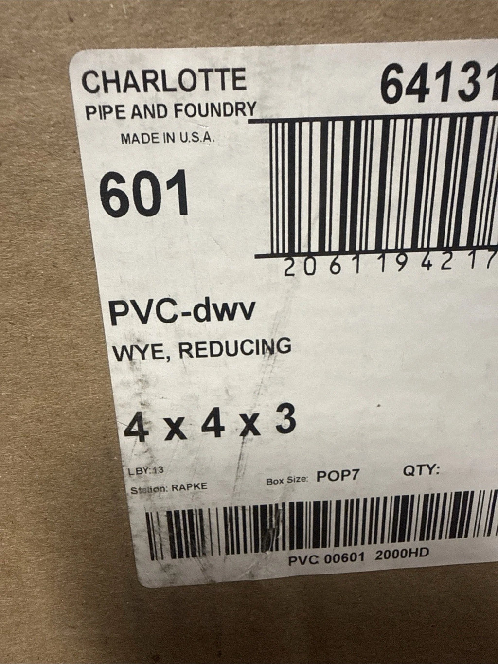 4-PACK Charlotte Pipe PVC006012000 Schedule 40 PVC Wye 4 x 4 x 3 Hub Dia. in.