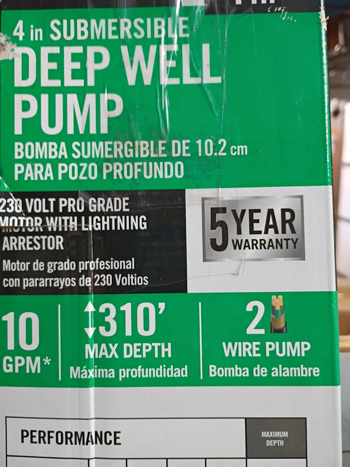 EVERBILT 1 HP HDSUB10-102 Deep Well Pump 4” Submersible 10 GPM 2 Wire OB