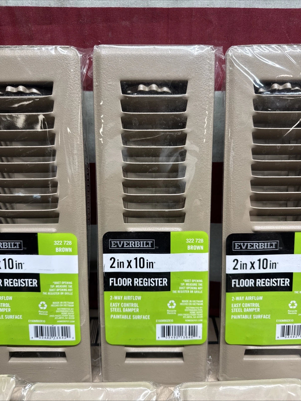 9PK Everbilt 2 in. x 10 in. 2-Way Floor Diffuser Floor Register, Brown w/ Damper