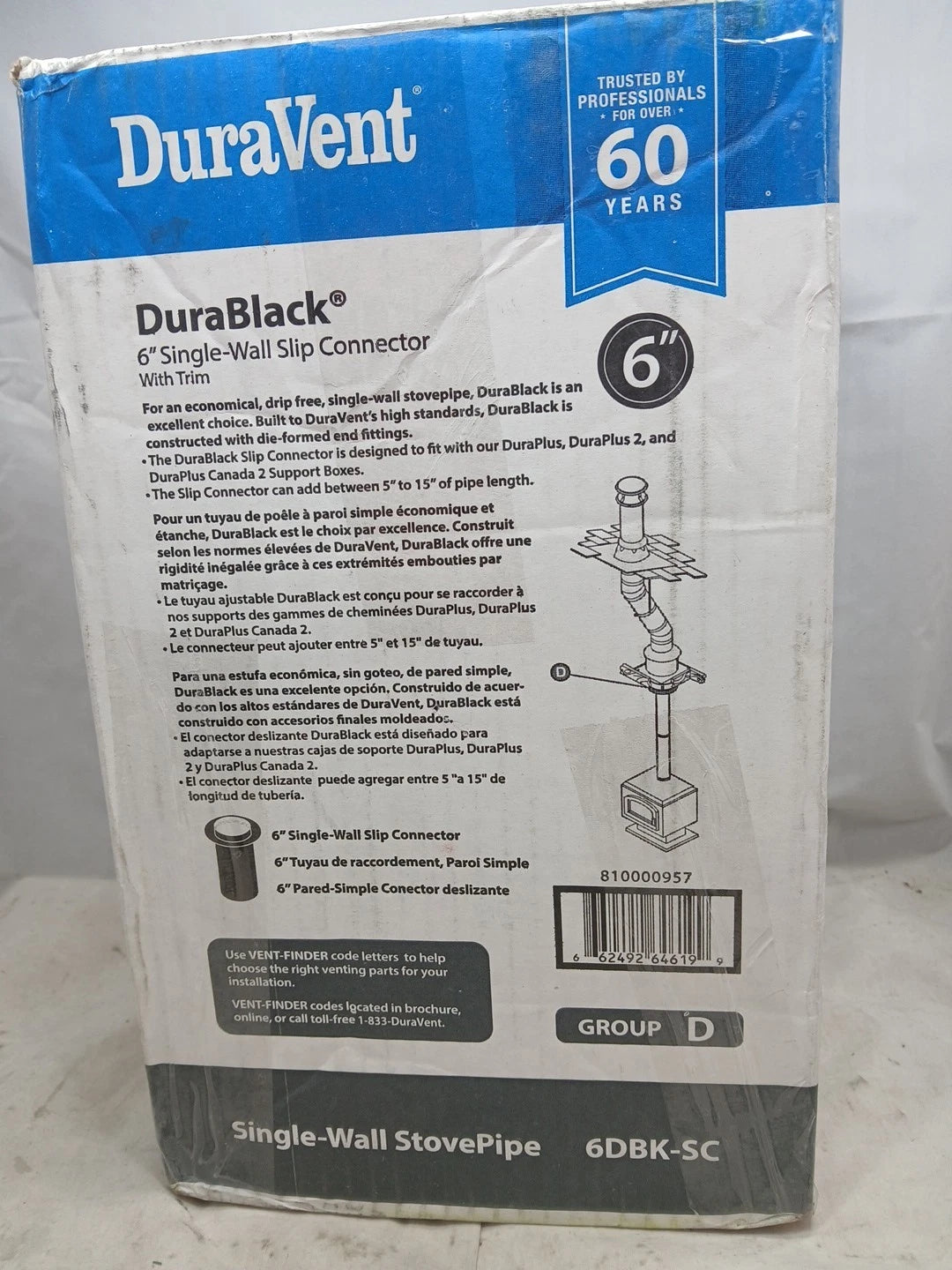 DURAVENT DURABLACK- 6" Slip Connector with Trim #6DBK-SC