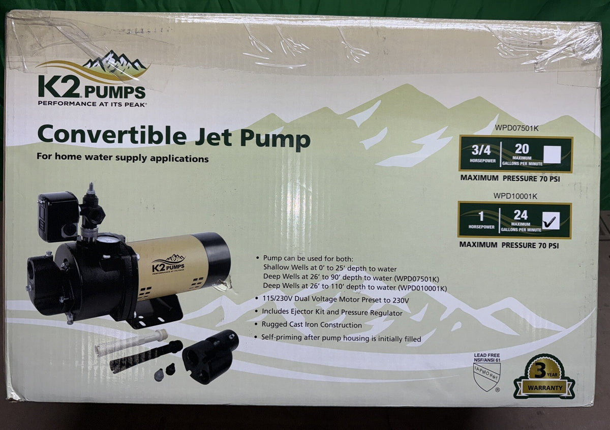 K2 Pumps 1 HP 24 GPM Convertible Jet Pump WPD10001K