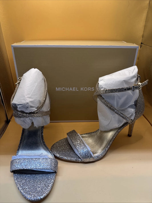 Michael Kors Simone Mid Gold Glitter Strappy Slingback Sandal New w/Box Size 7M