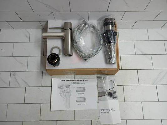 Modern Bathroom Faucet w/ Drip-Free Valve in Brushed Nickel New Open Box