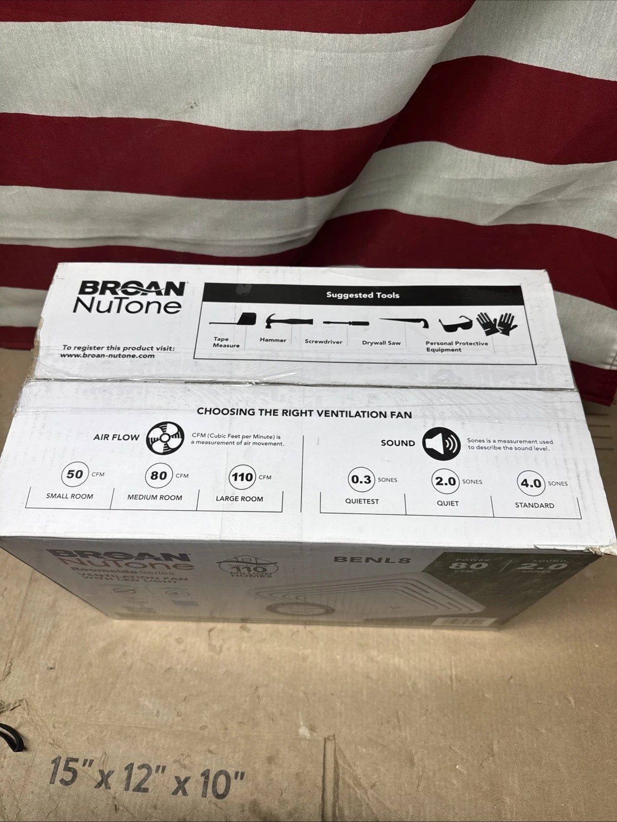 Broan NuTone BENL8 80 CFM Ceiling Bathroom Exhaust Fan with Light NEW