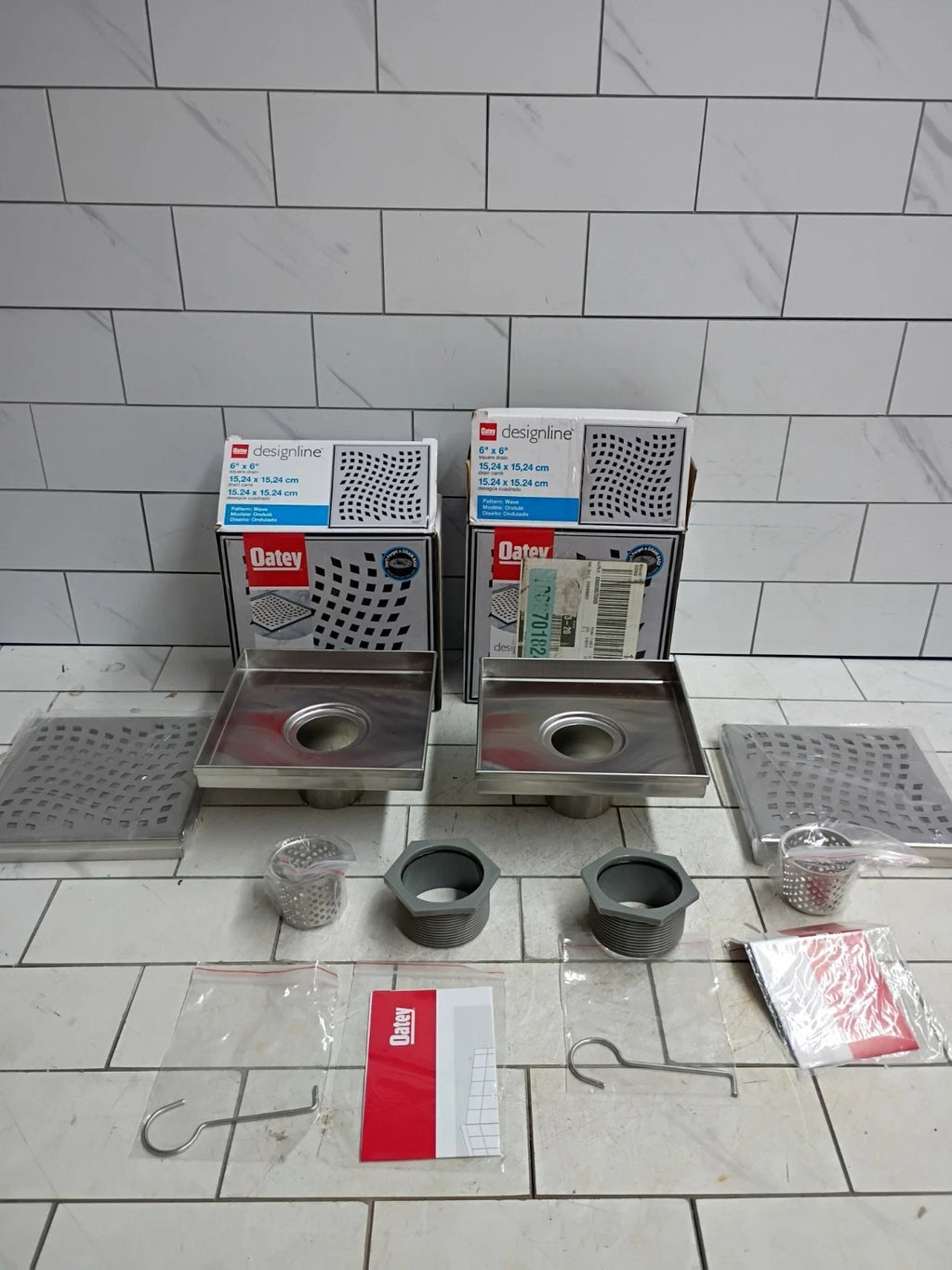 2-PK OATEY DSS4060R-d-04 Designline 6"x6" Square Shower Drain Grate - Open Box
