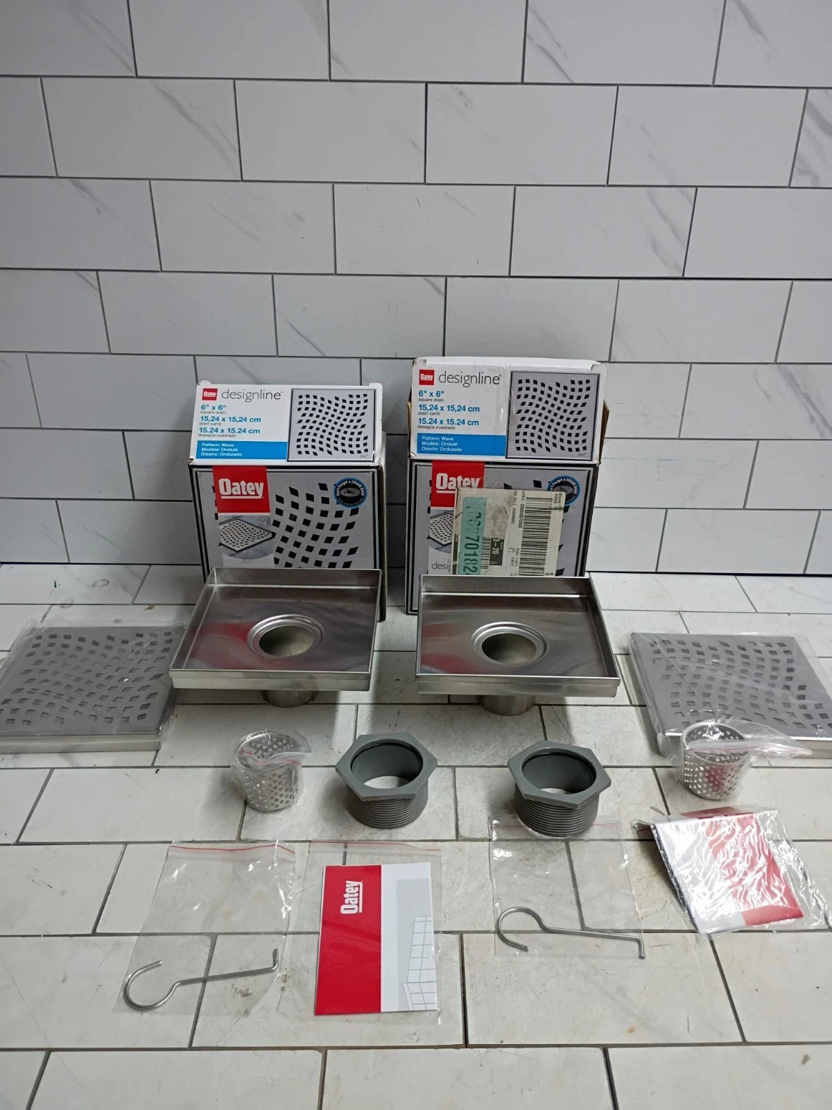 2-PK OATEY DSS4060R-d-04 Designline 6"x6" Square Shower Drain Grate - Open Box