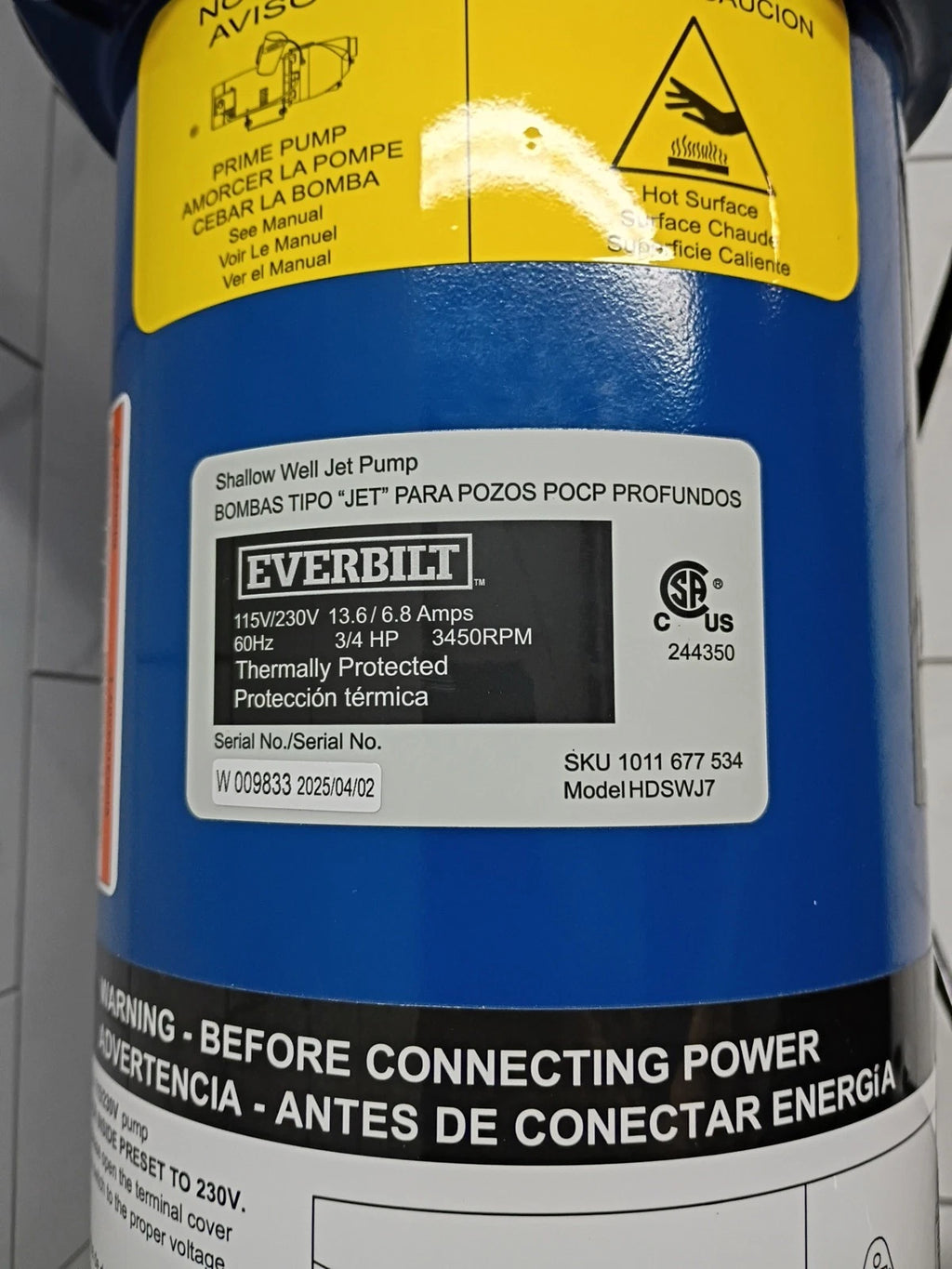 Everbilt Shallow Well Jet Pump Cast Iron 1/2HP HDSWJ5 New OPEN BOX